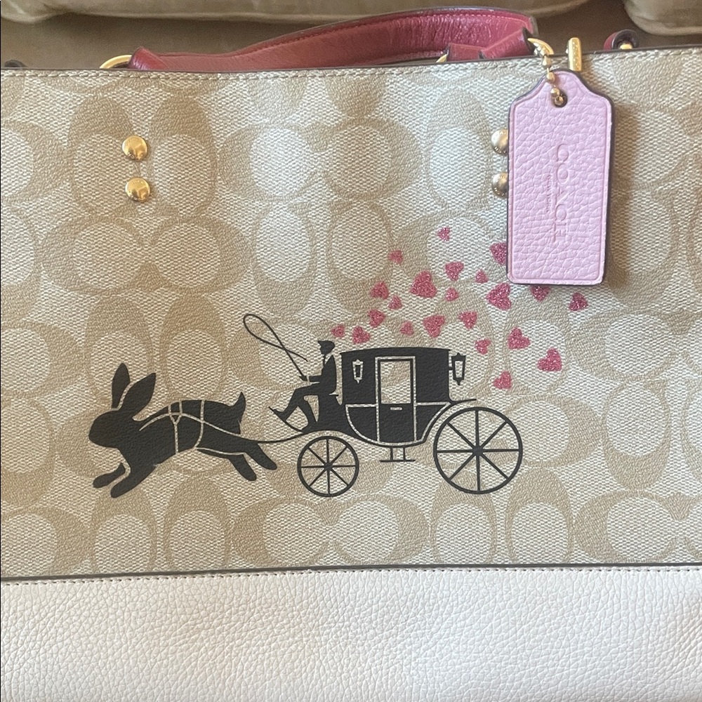 Coach Beige and Pink Carriage Print Tote